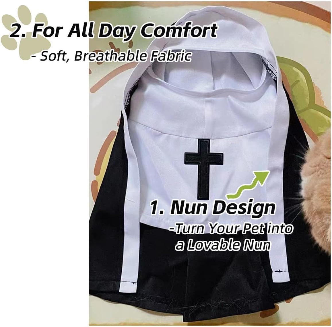 Funny Cat Nun Halloween Costume, One-Piece Hooded Dress for Cats & Small Dogs