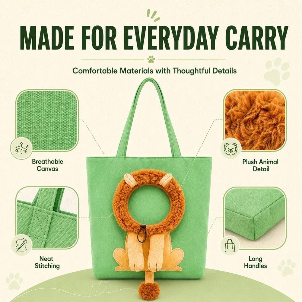 Lion-Shaped Pet Carrier Tote Bag, Head-Out Canvas Shoulder Bag for Cats & Small Dogs