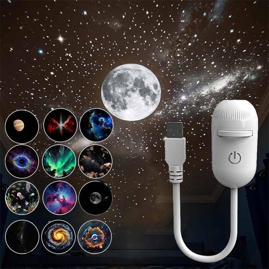 Galaxy Projector 2-in-1 Starry Sky Night Light, 360° Adjustable LED Milky Way Projector Lamp, USB Powered Portable Star Projector for Bedroom, Hallway & Ceiling Decor (1 Set,with 6 Films)