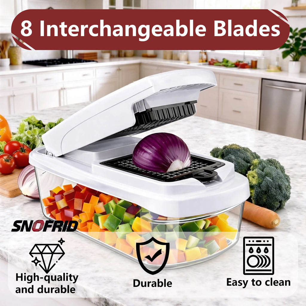Snofrid Vegetable Chopper,15-in-1 Multifunctional Food Chopper,Professional Onion Chopper with 8 Blades