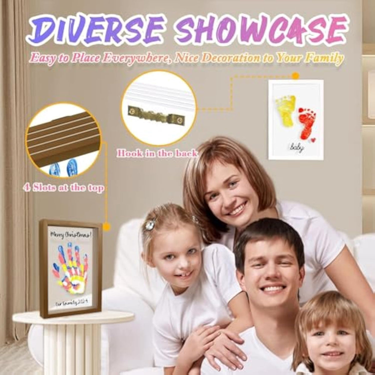 Layered Family Handprint Keepsake Kit for Families & Pets with 4 Acrylic Panels & Shadow Box Frame