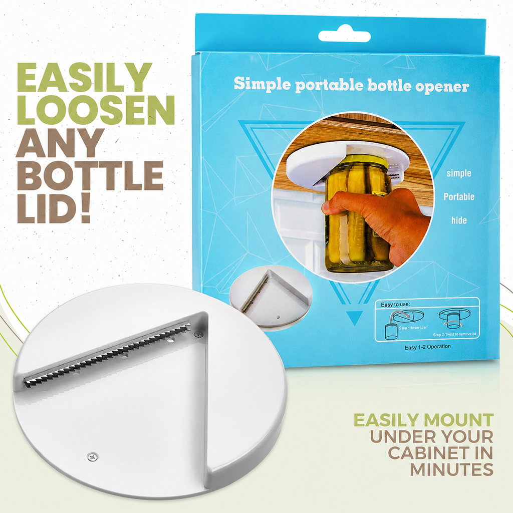 Under Cabinet Jar Opener, Lid Gripper Tool for Jars, Bottles & Containers, Kitchen Aid for Weak Hands & Seniors