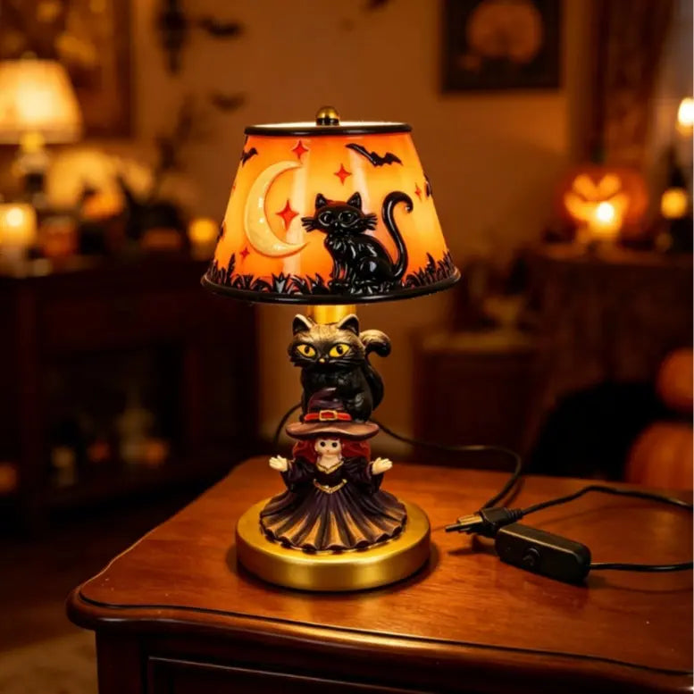Retro Pumpkin Bat Pattern Single Desk Lamp - Vintage Glow Night Light, Nightstand-Compatible, Cozy Halloween Decor Gift, Whimsical Home Decor, Bedroom Lamp for Home Stylists