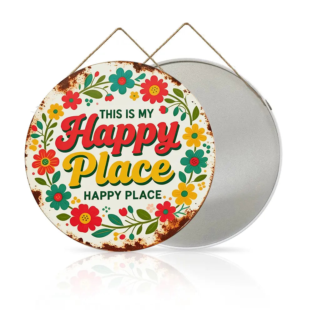 “Welcome to My Happy Place” Metal Sign - Multicolor Wall Art for Home & Office, Perfect Mother's Day Gift (8"/12")
