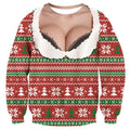 Cheeky Christmas Sweatshirt for Adults, Funny Holiday Crewneck Long Sleeve Pullover, Novelty Xmas Party Shirt with Printed Neckline Illusion