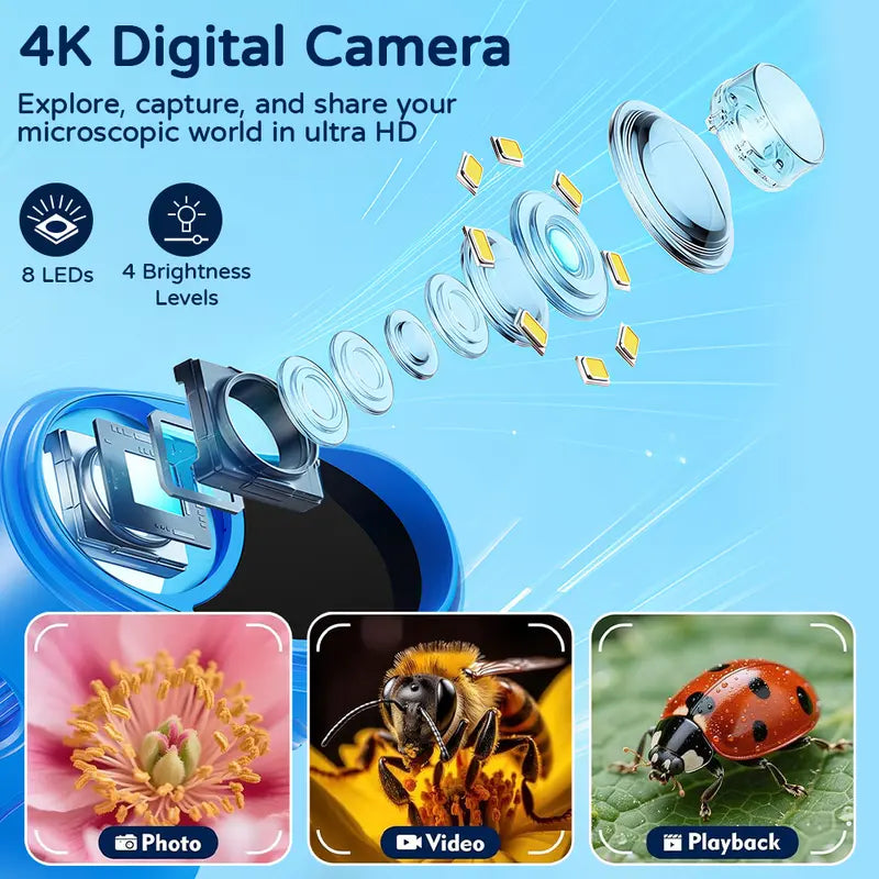 [2027 Upgraded] Kids Digital Microscope with 2.4” 4K Screen, Built-In Photo & Video Camera, 200X–1000X Magnification & 100M Telescope, STEM Educational Gift for Kids Ages 3–12
