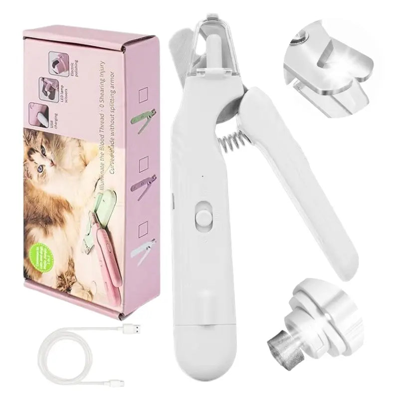 Dog & Cat 2-in-1 Pet Nail Clipper & Grinder with LED Light, Quiet Low-Noise Motor, USB-C Rechargeable, Stainless Steel Clipper & Splash Guard for Small Medium Large Pets