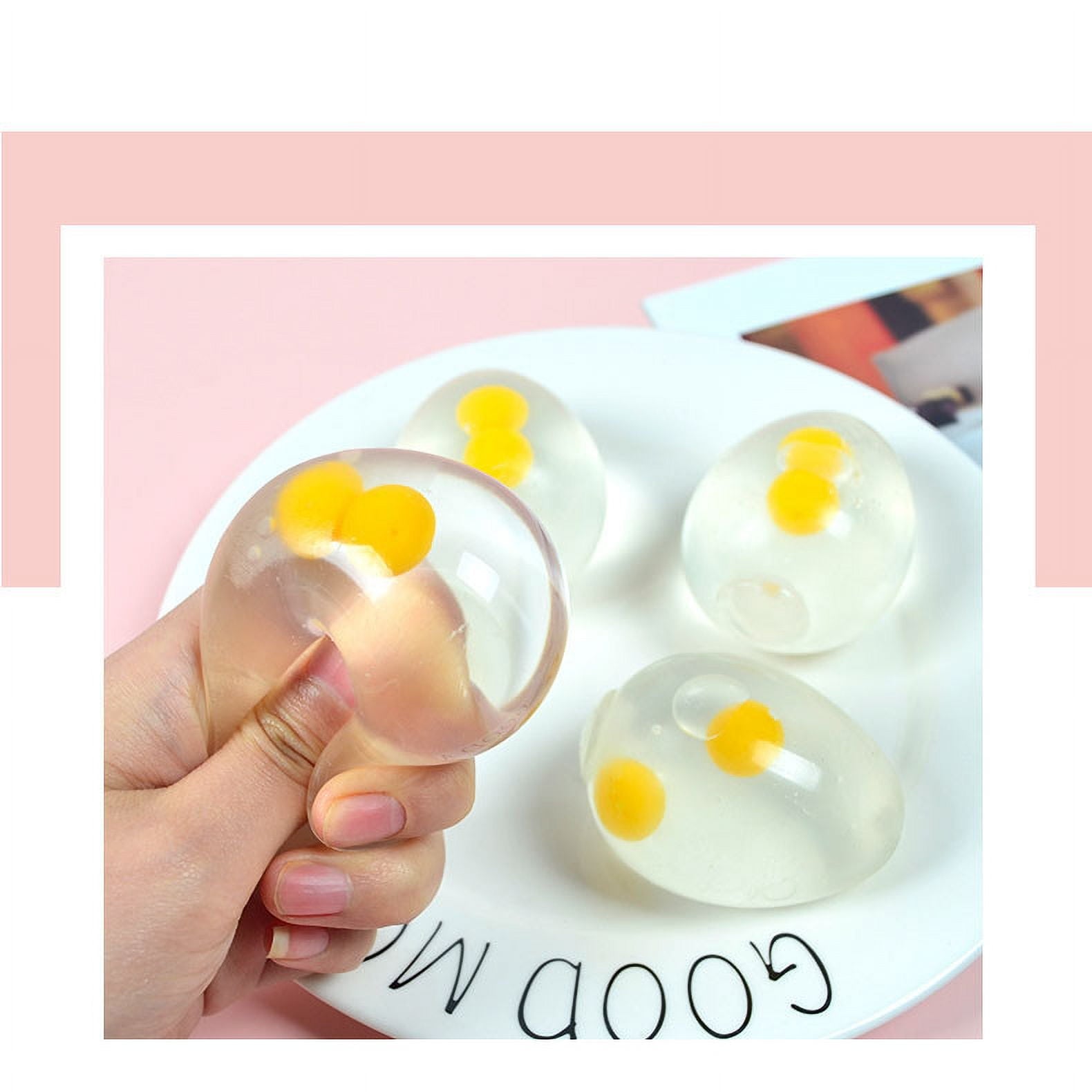 3 Pack Double Yolk Egg Squishy Stress Relief Toys, Transparent Food Shaped Fidget Toys, Slow Rebound Egg Squeeze Toys for Anxiety Relief, Desk Toys, Sensory Play Gifts