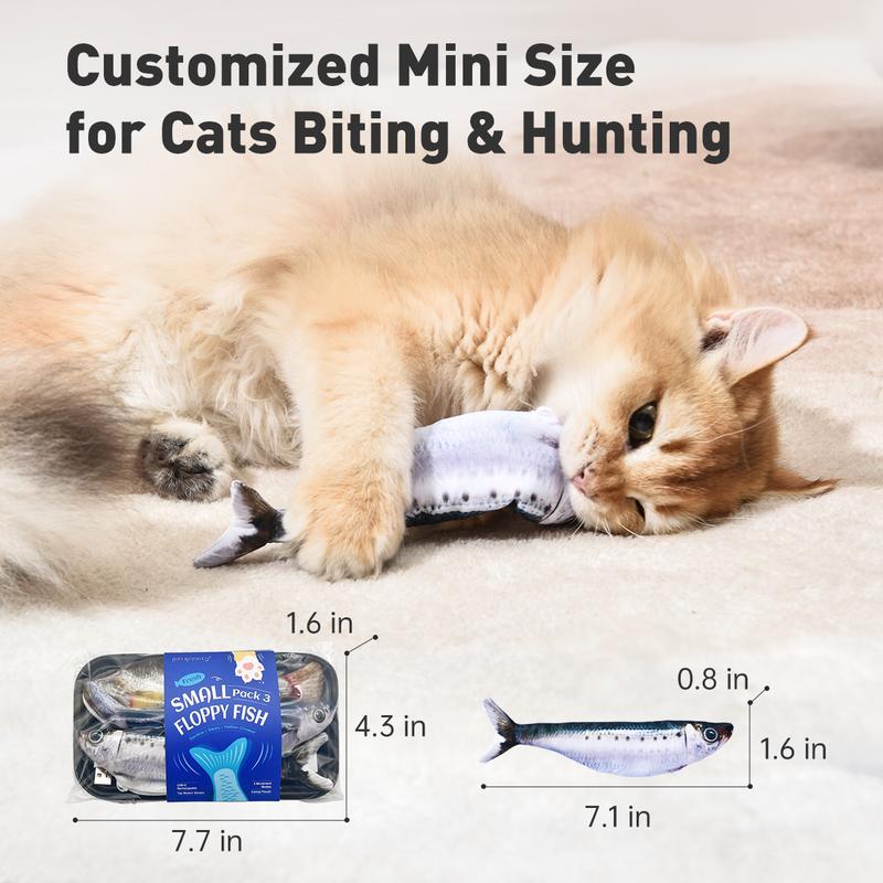 Interactive Tap-Activated Flapping Cat Toys - 3 Realistic Motion Sensor Fish with Catnip