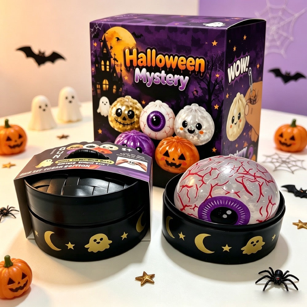 Halloween Dumpling Squishy Toy with Steamer-Style Storage Box, Slow-Rising Squeeze Toy, Spooky Sensory Party Favor & Gift