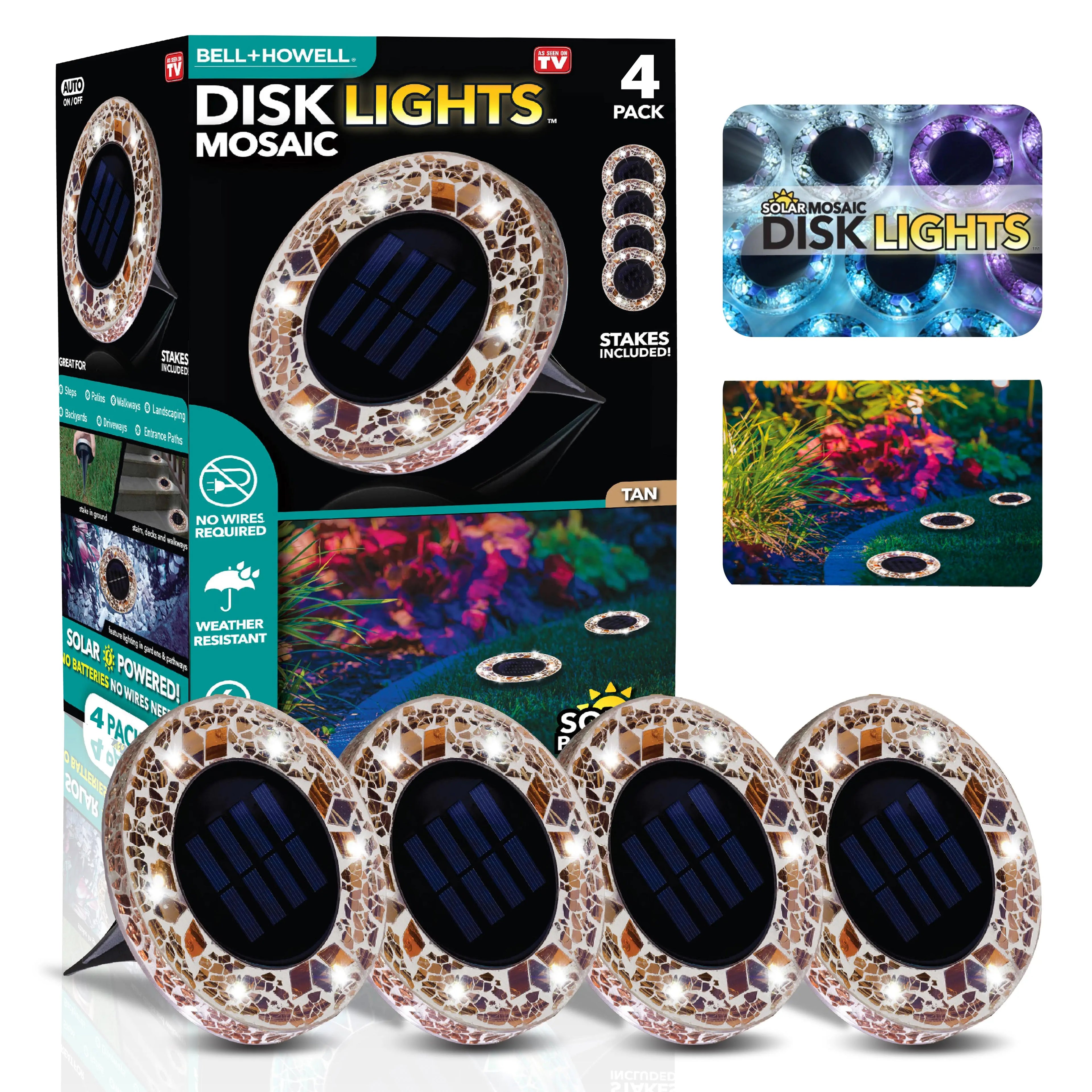 Solar Outdoor Mosaic Disk Lights, Waterproof Decorative Pathway LED Light, Auto On/Off
