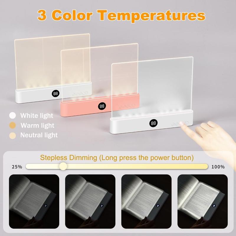 Book Light, Rechargeable Clear LED Flat Reading Light with & Timer, Dimmable Panel Plate Lamp Book Full Page Light for Reading in Bed at Night, Funny Gifts for Readers