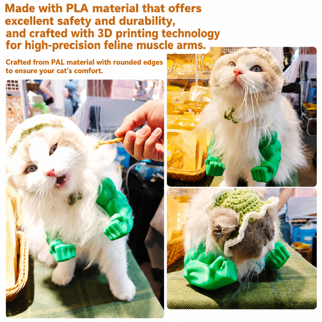 Muscle Cat Neck and Arm Accessory, 3D Printed Creative Giant Arms, Funny Cat Strong Arm Costume, Cat Muscle Arm Pet Cosplay Accessory, Easy to Put On and Take Off, for Halloween, Birthday Parties, Photo Shoots, Pet Prop Hanging Arms