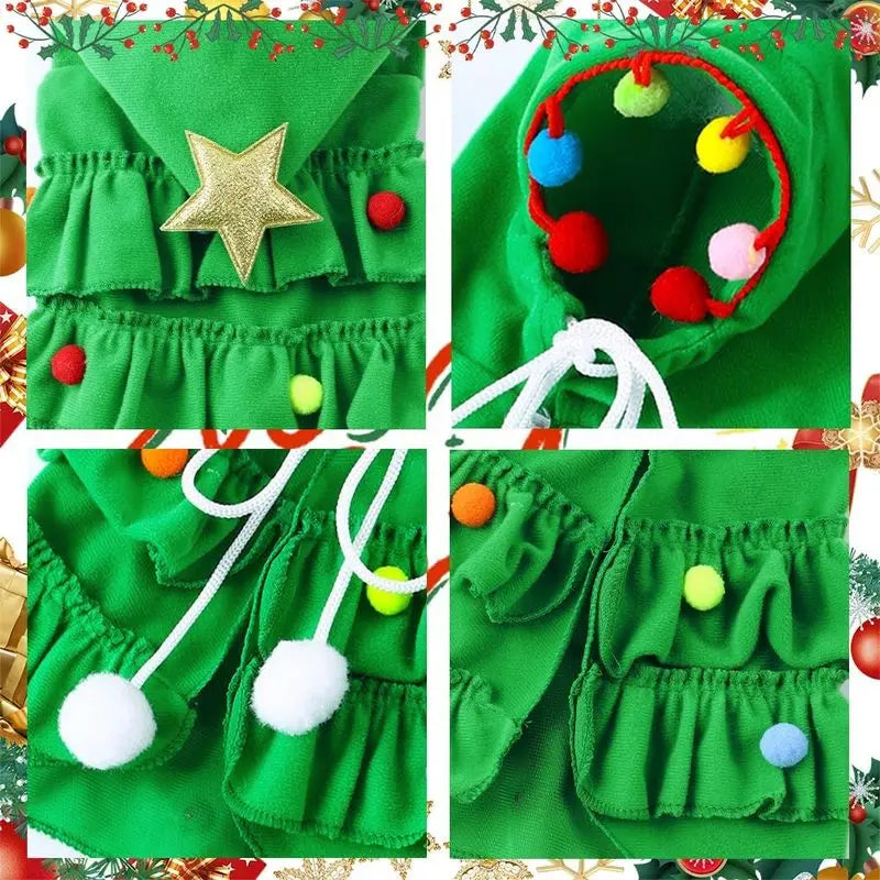 Christmas Tree Pet Cloak Costume – Hooded Holiday Outfit for Cats & Small Dogs