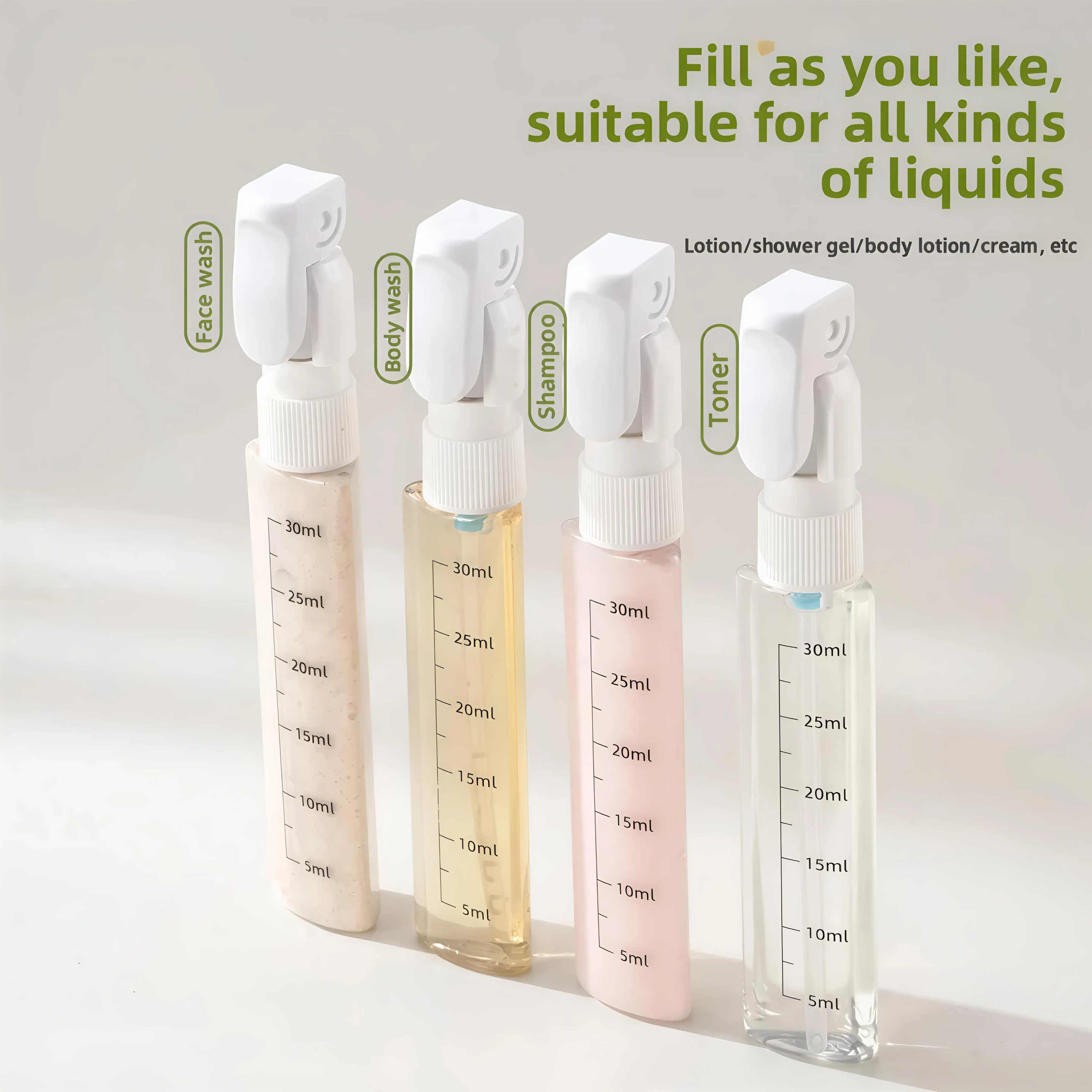 4-in-1 Portable Cosmetic Shampoo Dispenser Storage Bottle Plastic Travel Friendly Compact Design for Easy Carrying