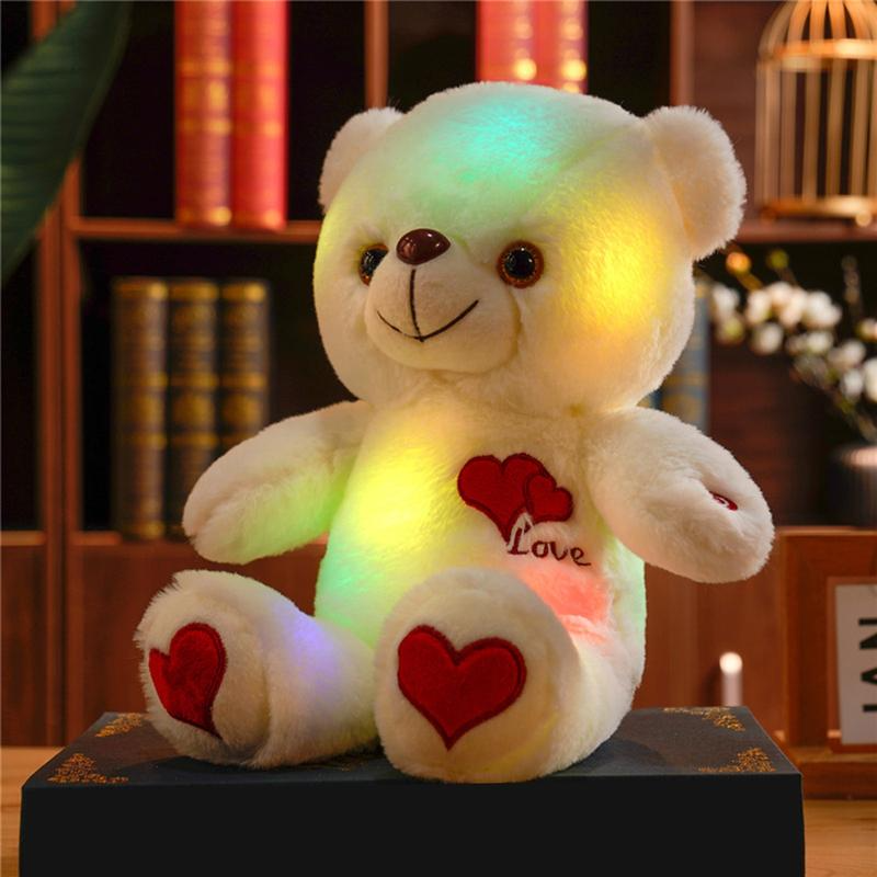 LED Light-Up Teddy Bear - Glow-in-the-Dark Plush with Heart & Rose