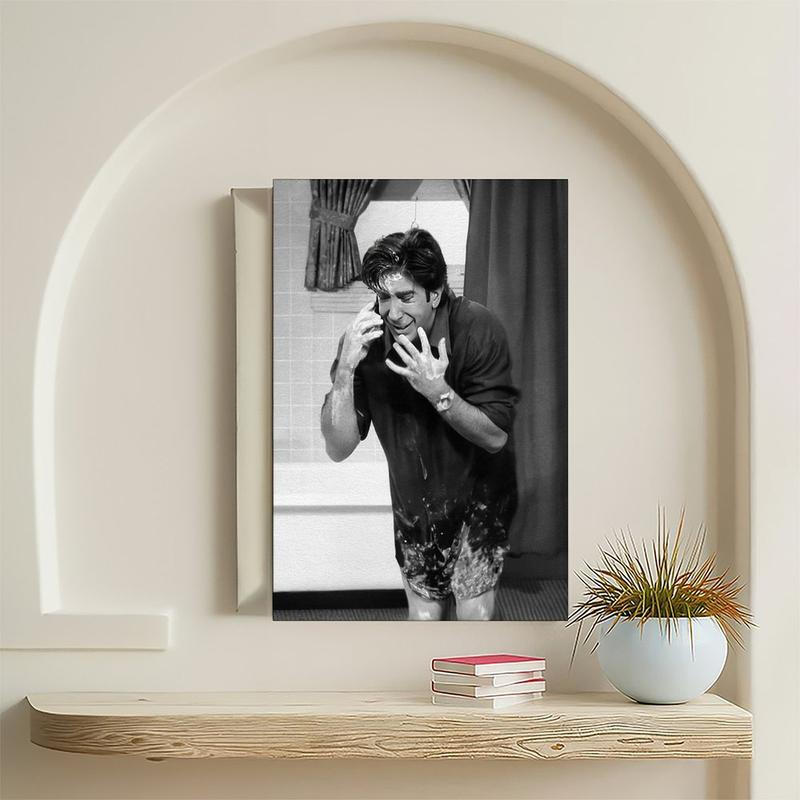 Funny Bathroom Wall Art Friends TV Show Comedy Print for Restroom Decor, Ross Geller Humorous Black White Wall Art Men Toilet Room