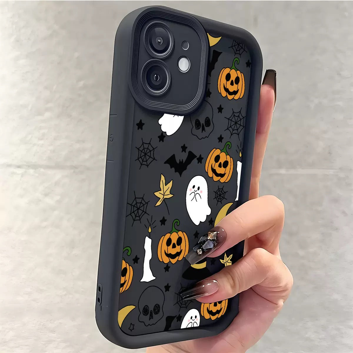 Halloween Ghost Pumpkin Bow Pattern Phone Case, Shockproof Drop-Resistant Protective Cover for iPhone 11–16 Series
