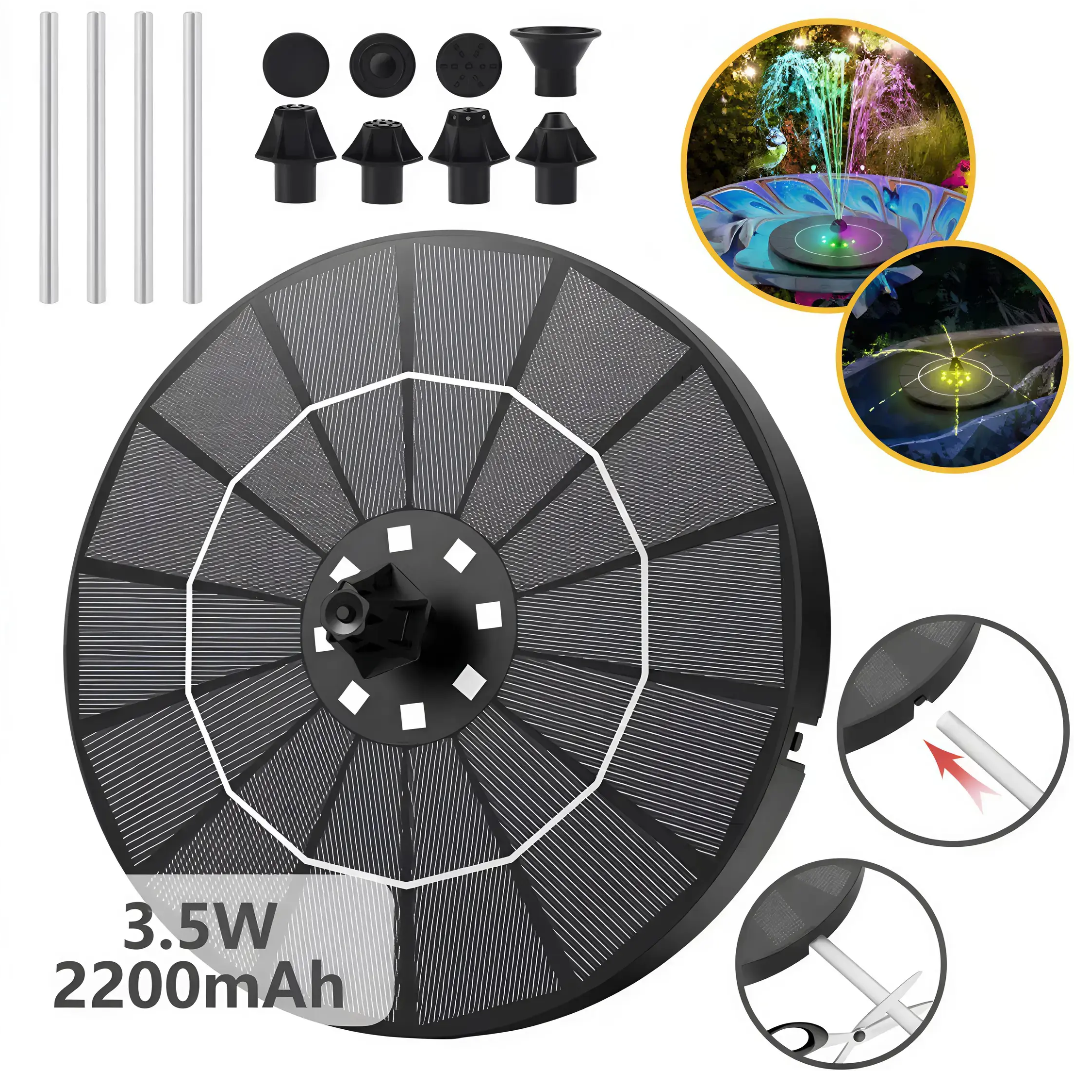 Solar Fountain, Solar Powered Bird Bath Fountain Pump， 1.5W Solar Panel Kit Water Pump, Outdoor Watering Submersible Pump for Pond, Pool, Garden, Fish Tank