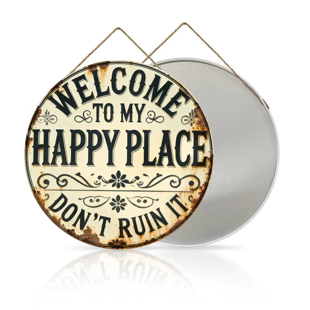 “Welcome to My Happy Place” Metal Sign - Multicolor Wall Art for Home & Office, Perfect Mother's Day Gift (8"/12")