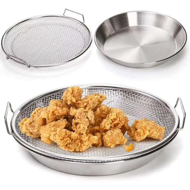 Stainless Steel Frying & Oil-Draining Rack with Tray