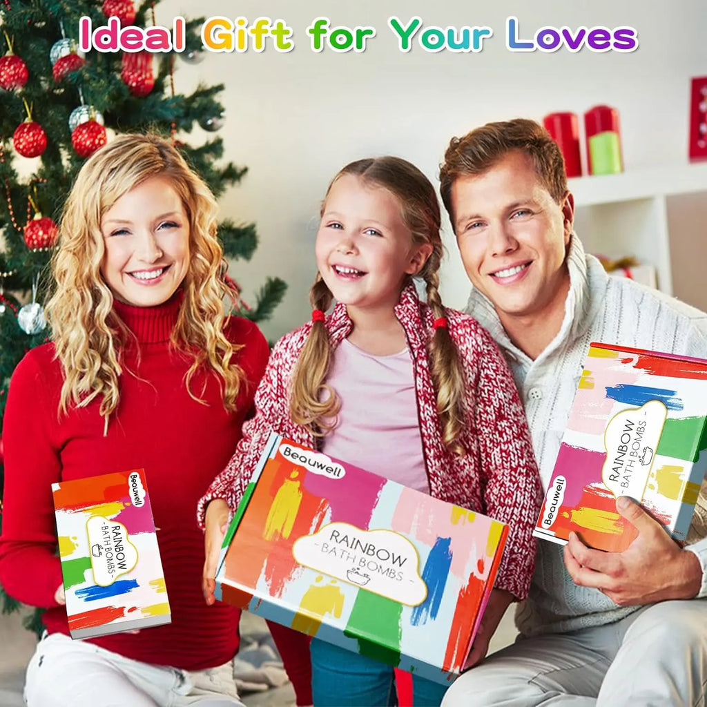 Rainbow Bath Bombs for Kids, Handmade 4 Pcs Kid Bath Bombs Gift Set