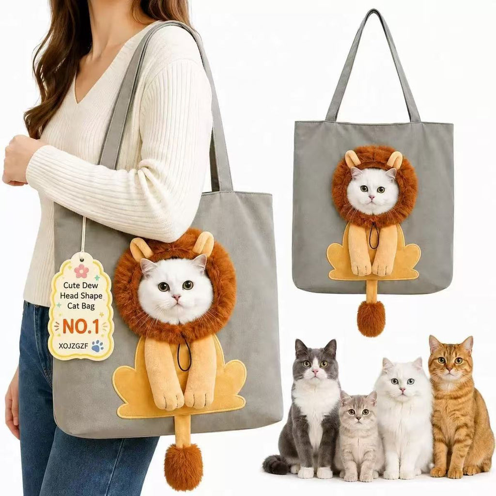 Lion-Shaped Pet Carrier Tote Bag, Head-Out Canvas Shoulder Bag for Cats & Small Dogs