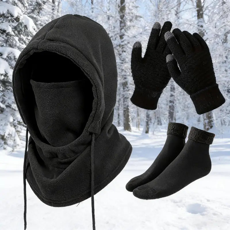 Unisex 2/3/4-Piece Winter Outdoor Set with Full Face Cover, Gloves & Thermal Socks, Warm Windproof Gear for Skiing, Cycling, Snowboarding & Cold Weather