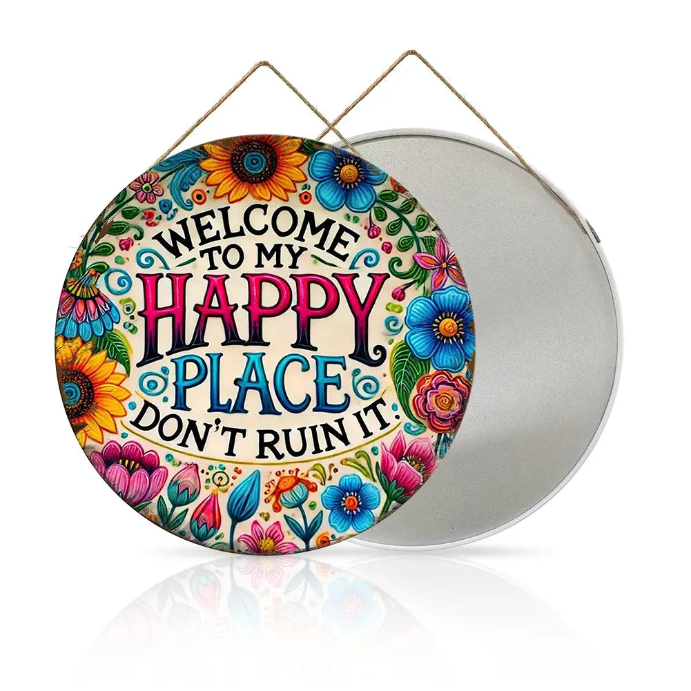 “Welcome to My Happy Place” Metal Sign - Multicolor Wall Art for Home & Office, Perfect Mother's Day Gift (8"/12")