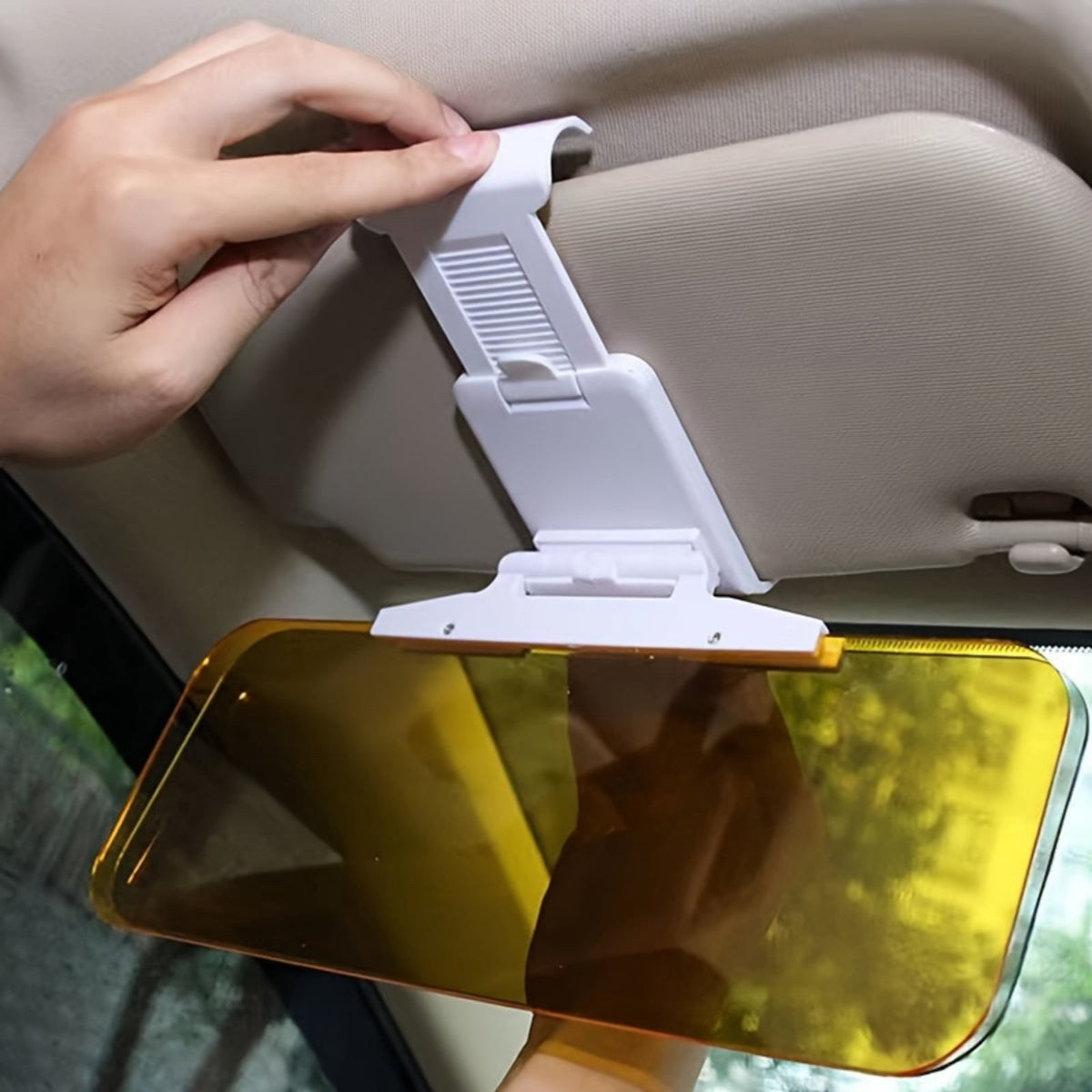 2-in-1 Car Sun Visor Extender, Day & Night Anti-Glare Shield with Gray & Yellow Lenses, UV Protection Clip-On Sun Blocker for Driving