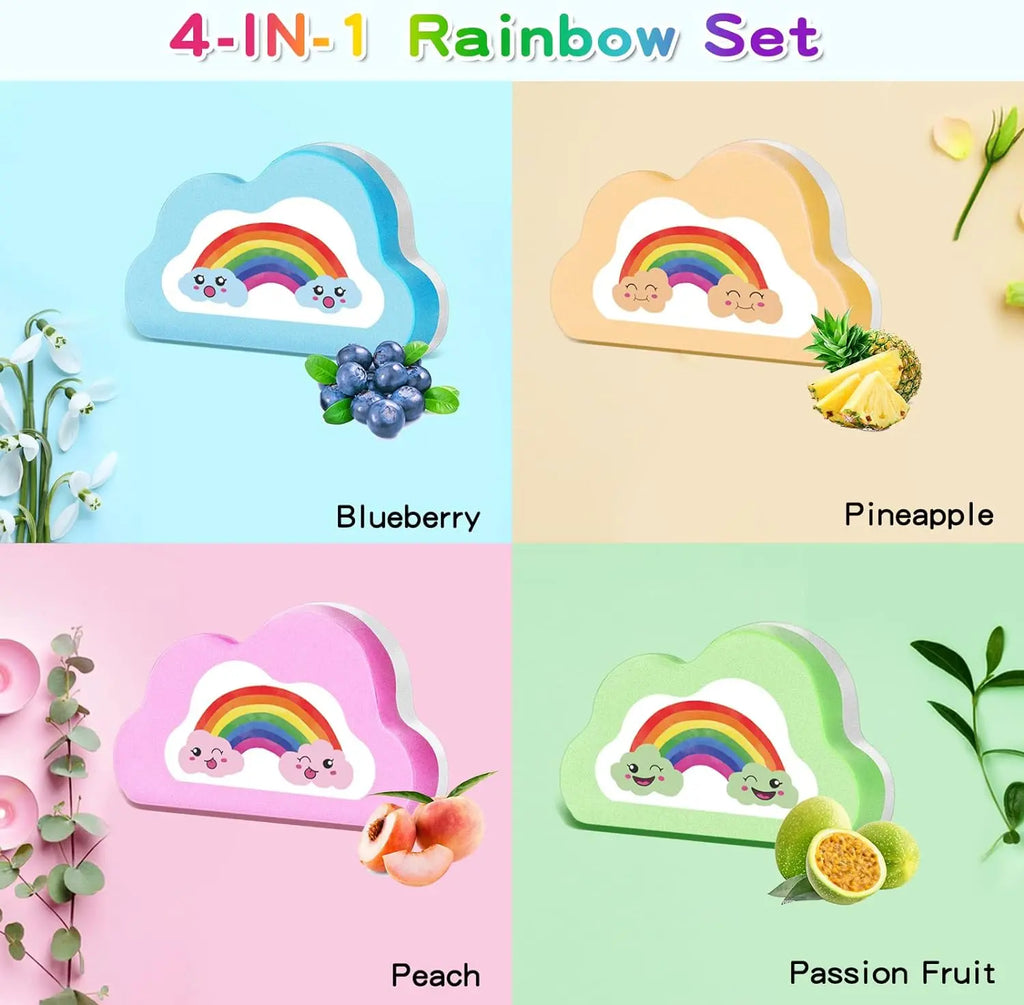Rainbow Bath Bombs for Kids, Handmade 4 Pcs Kid Bath Bombs Gift Set