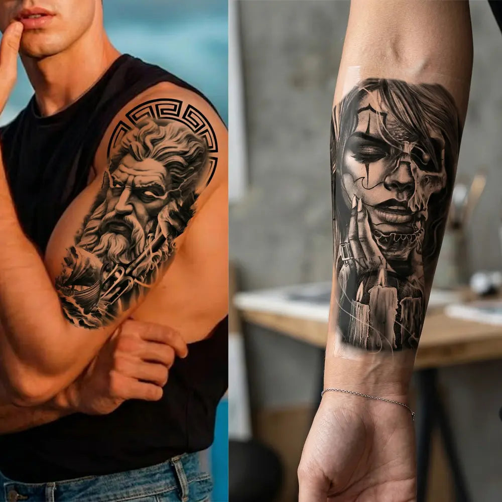 36 Sheets Realistic Temporary Tattoos - Large Half-Sleeve & Small Black Body Art