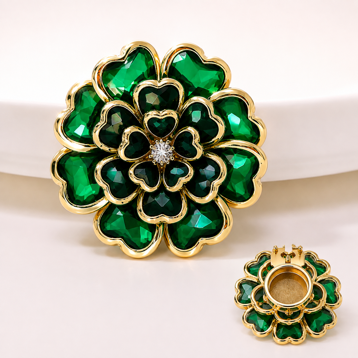 2-Pack Flower Rhinestone Button Covers, 38mm / 1.49 in Crystal Clip-On Jewelry for Blouses, Shirts & Clothing