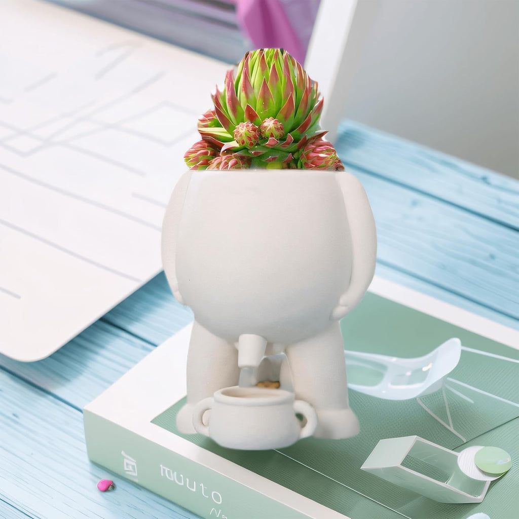 Funny Peeing Planter Pot with Drainage Hole, Cute Resin Succulent Cactus Planter, Quirky Small Flower Pot Vase for Home Office Garden Decor