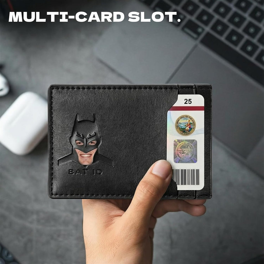 Leather Bat Wallet, Superhero Card Holder with Multiple Card Slots, Face Eyes Cutout Card Holder, Personalized ID Wallet