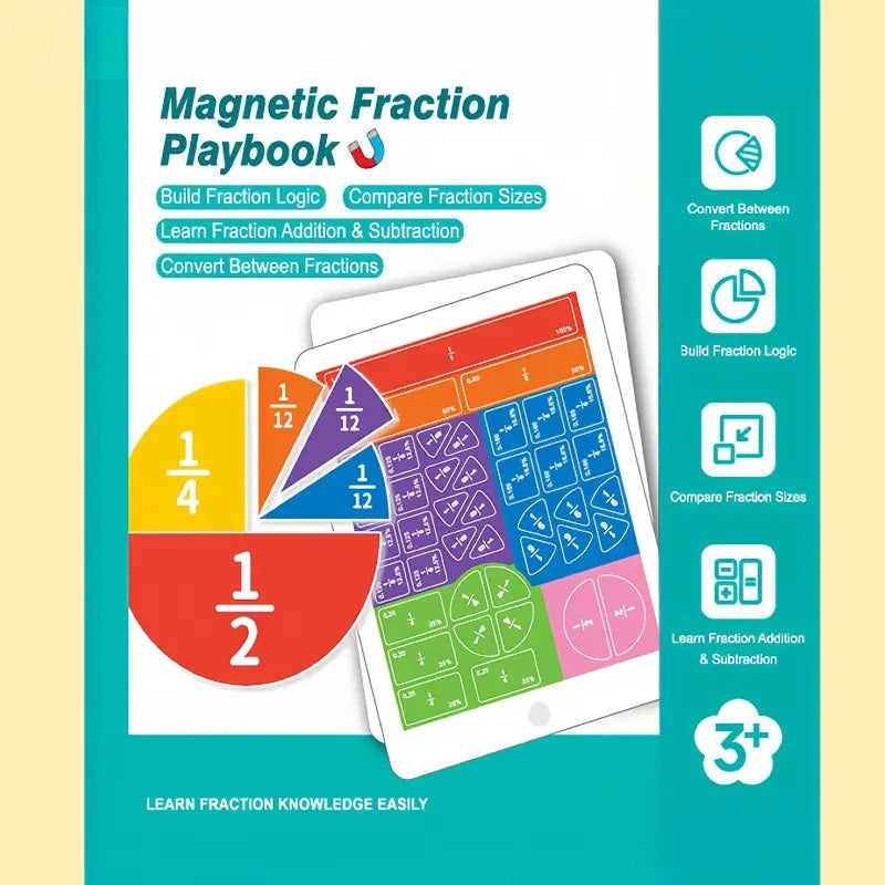 Magnetic Fraction Math Learning Book for Kids Aged 3-8, Colorful Educational Puzzle Toy, Magnetic Book for Addition & Subtraction Practice
