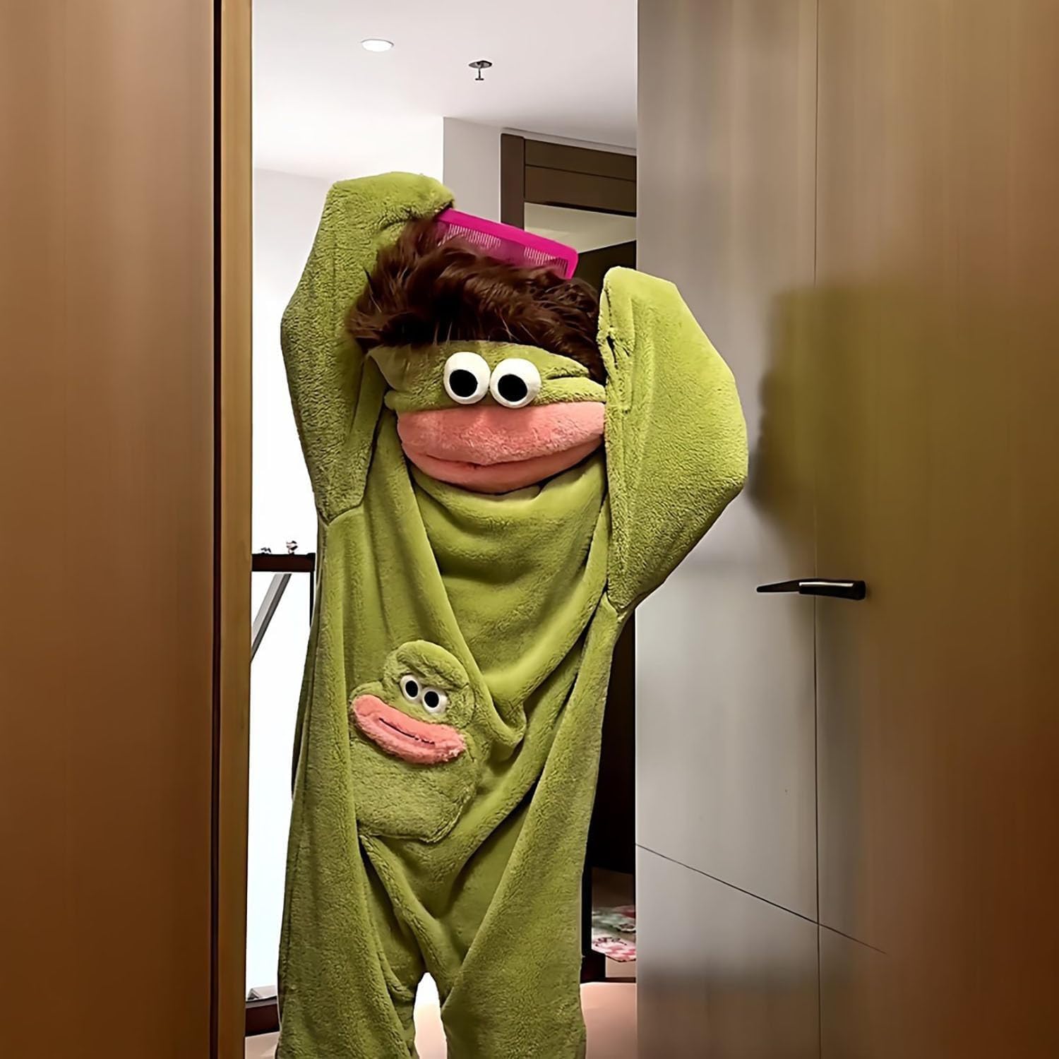 Adults Big Mouth Monster Onesie Pajamas Couples Matching Outfits | Goofy Monster One Piece Pajamas Couple Ugly Frog Onesie Outfits Clothing for Women Funny Cosplay Party Pjs