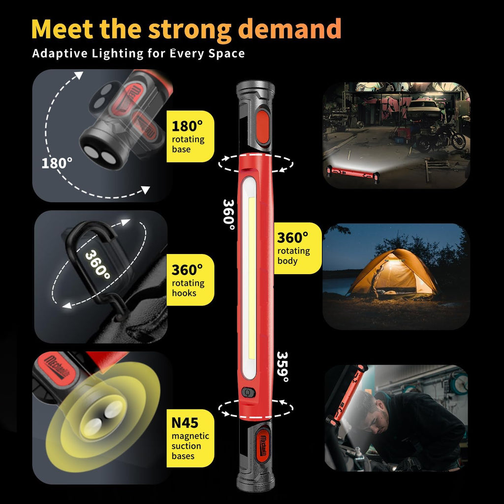 Under Hood Work Light Bar, 3000LM LED Magnetic Light Bar with Hooks, 5200mAh Cordless Rechargeable Hood Light Fathers Day Dad Gifts for Men/Mechanic/Car Repairing/Garage-Red(1 Pack)
