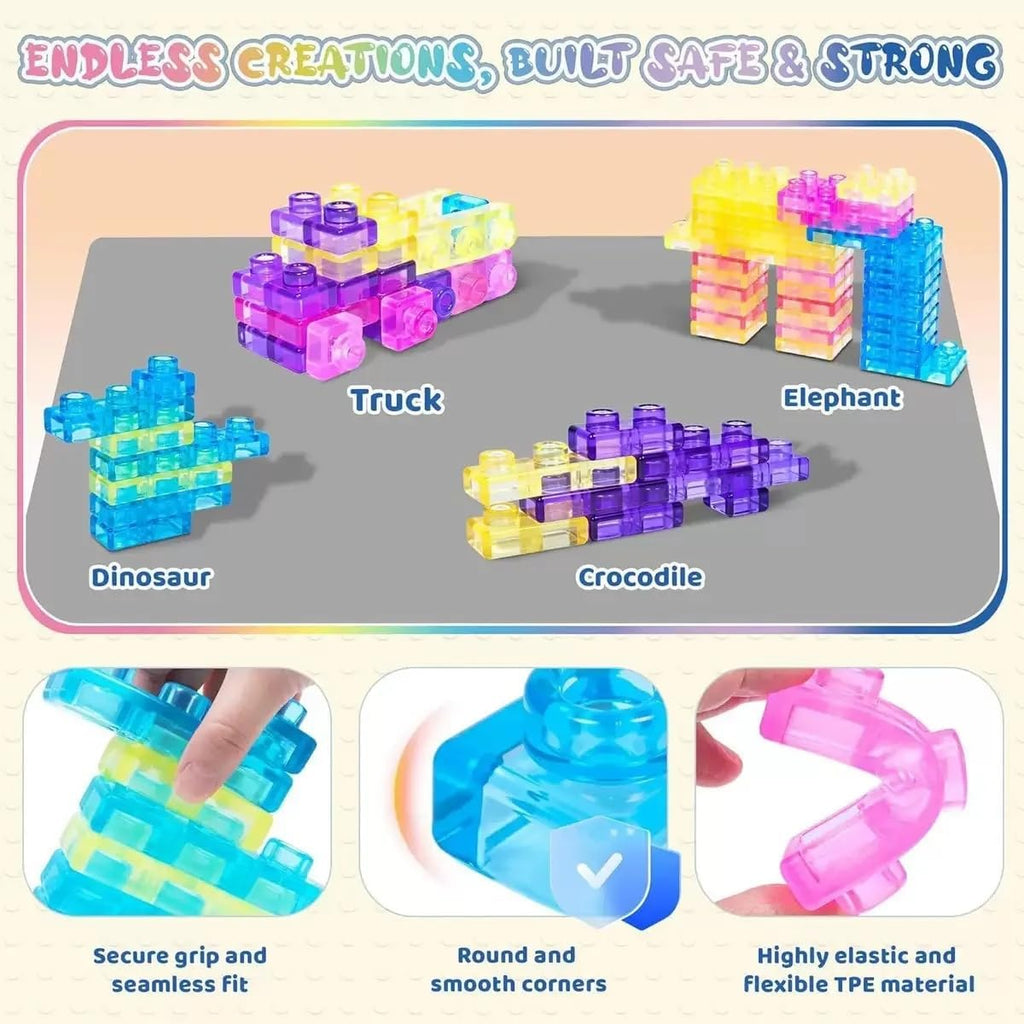 40-Piece Soft Jelly Building Blocks for Kids, Flexible Sensory Construction Toy, STEM Learning Building Set for Boys and Girls Ages 3+