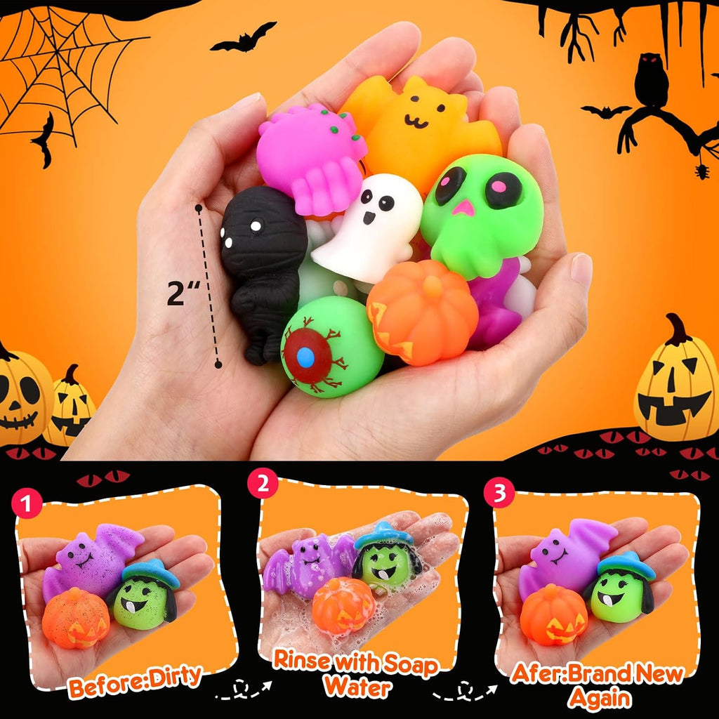 30PCS Halloween Mochi Squishy Toys, Mini Party Favors for Kids, Non-Candy Trick-or-Treat Goodie Bag Fillers