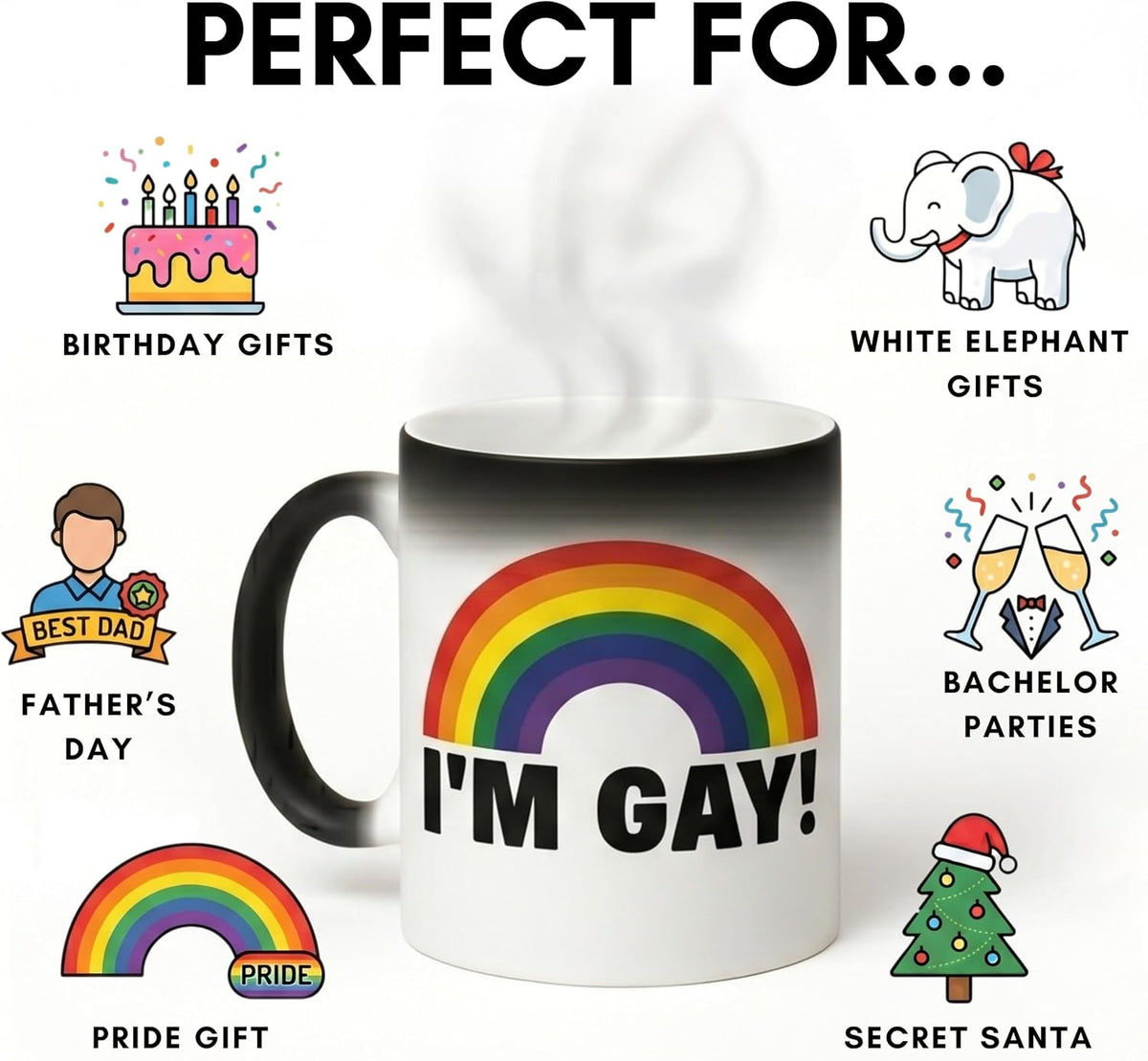 I'm Gay Mug, Funny Color Changing Coffee Mug, White Elephant Gag Gifts