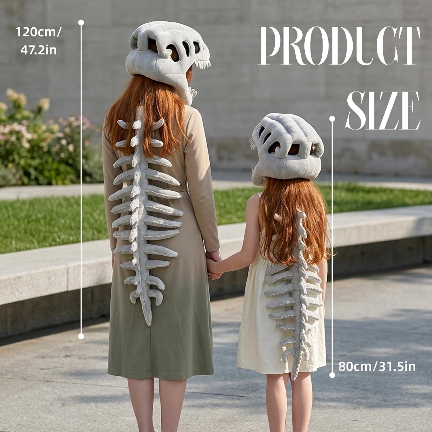 Dinosaur Skeleton Plush Costume - 3D Skull Headpiece & Spine, Realistic Spinosaurus Skull Mask