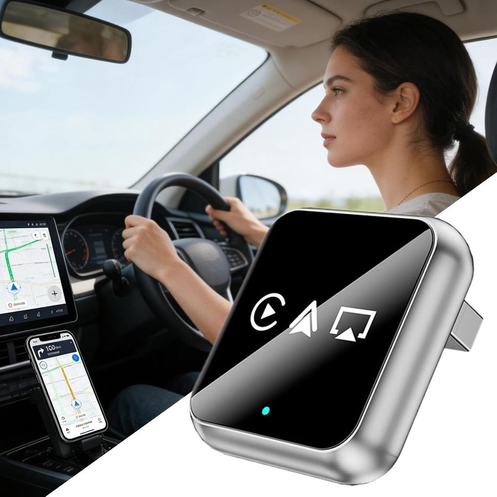 4-in-1 Wireless CarPlay Adapter for Factory Wired CarPlay Cars – Android Auto, AirPlay & MirrorLink
