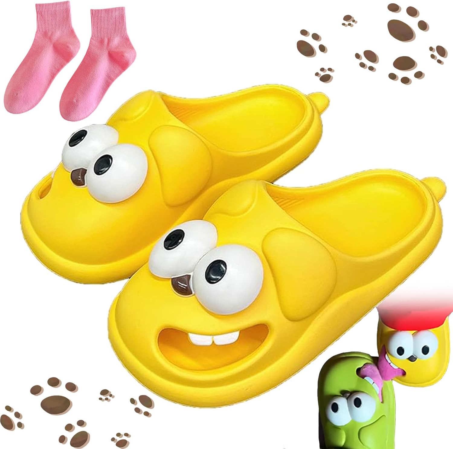Kissing Slippers for Couples – Funny 3D Big Eye Dog Tongue Kiss Slides, Cute Cartoon House Shoes, Indoor Slippers for Women Men Non-Slip
