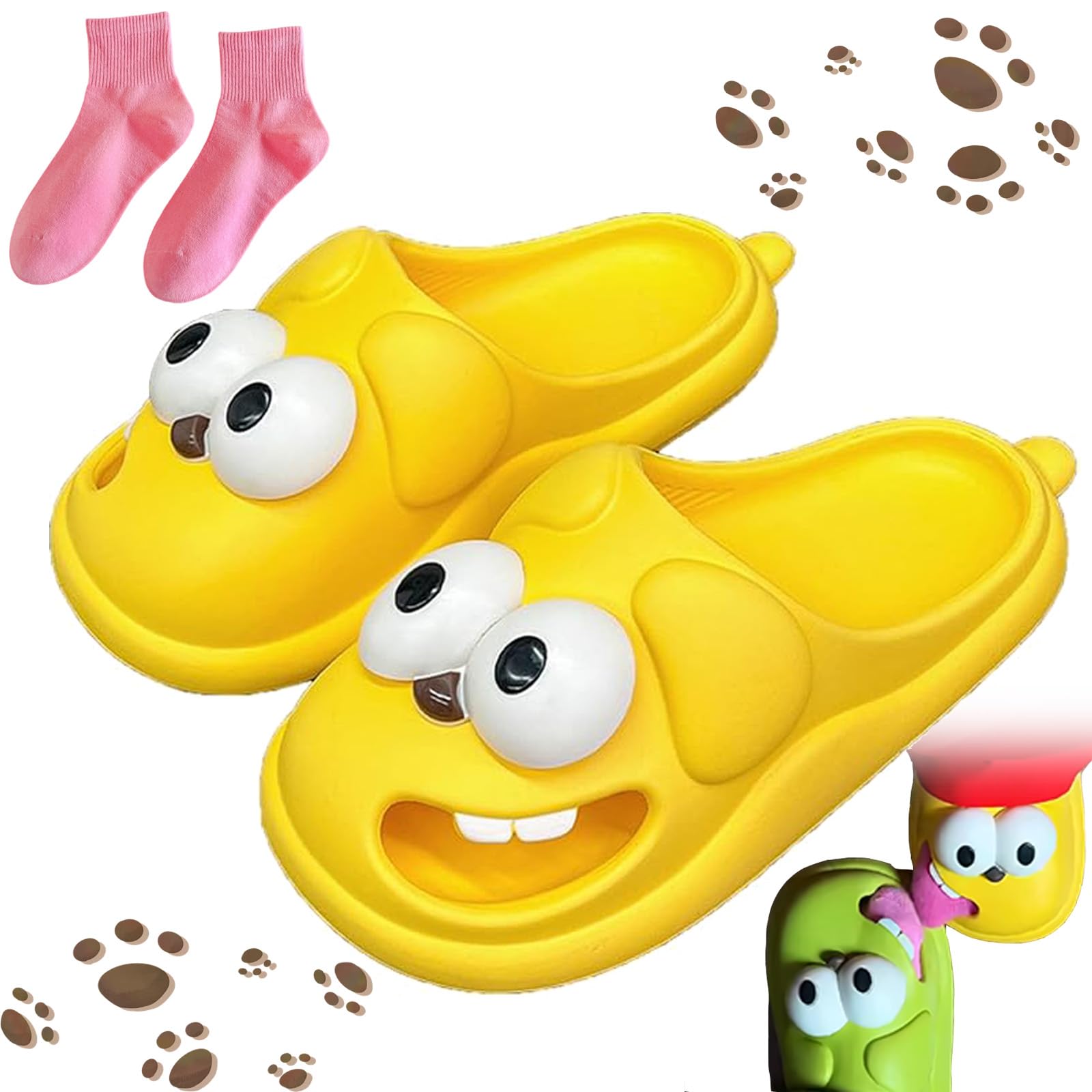 Kissing Slippers for Couples – Funny 3D Big Eye Dog Tongue Kiss Slides, Cute Cartoon House Shoes, Indoor Slippers for Women Men Non-Slip