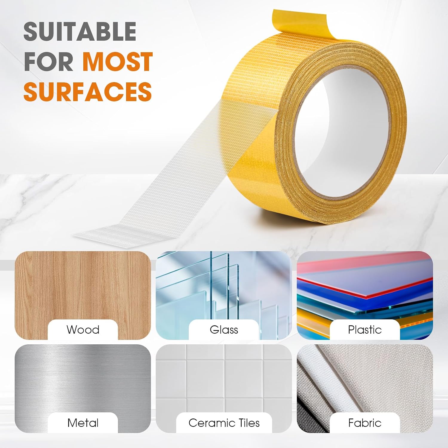 Double Sided Fabric Tape Heavy Duty Mounting Tape, Multifunctional High Stickness Strong Tape, Clear Gauze Fiberglass Tape for Clothes Pictures Posters Frames Carpet Art
