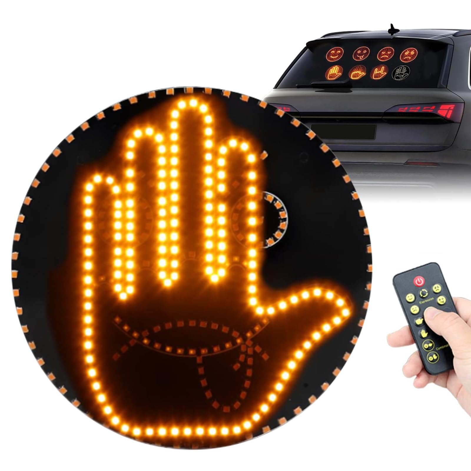 Car Finger Light with Remote, Hand Gesture Amber LED Light - 14 Modes for Road Rage Warning Signs Ideal Car Accessory