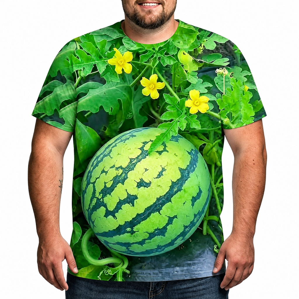 Funny 3D Watermelon Belly T-Shirt, Summer Watermelon Graphic Tee