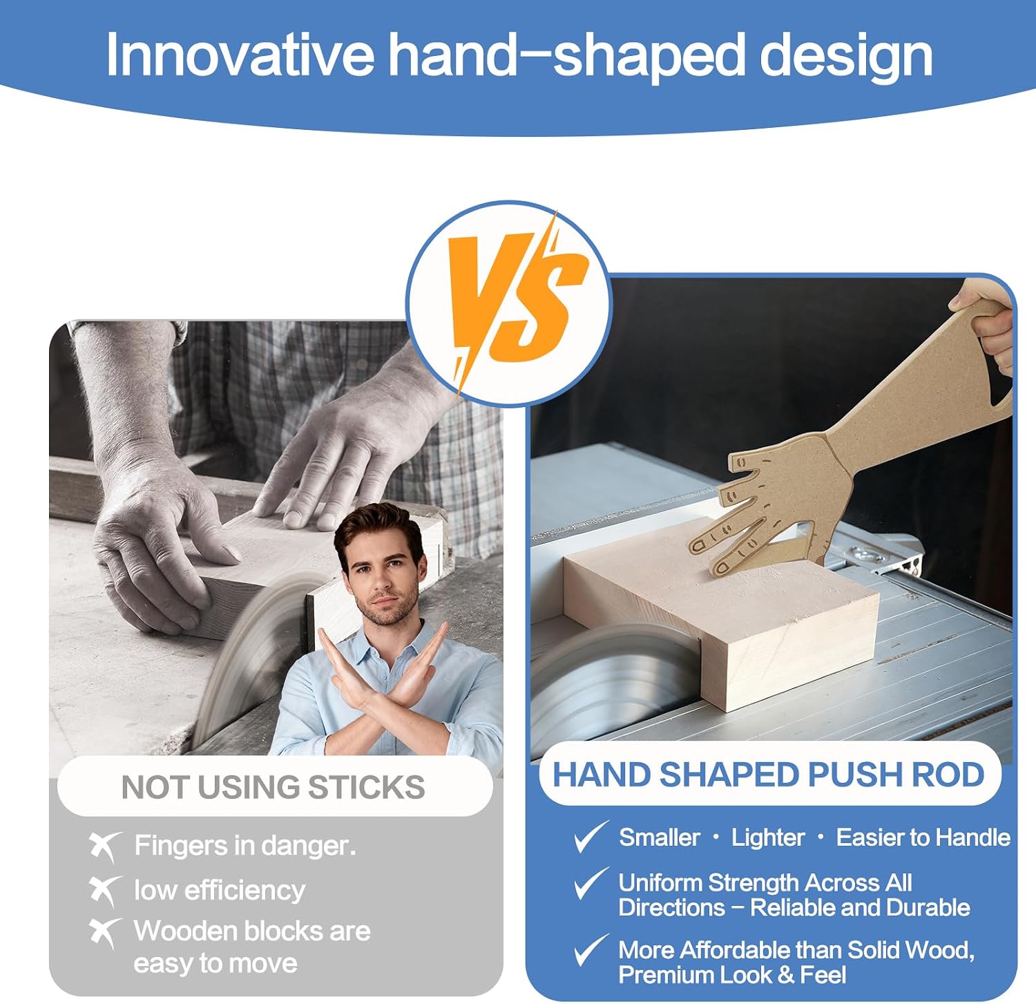 Table Saw Push Stick Hand-Shaped Push Block for Miter Saw, Router Table, Jointer – Unique Woodworking Gift for Dad, Father’s Day Project Tool, Safety Stick for Saw Table