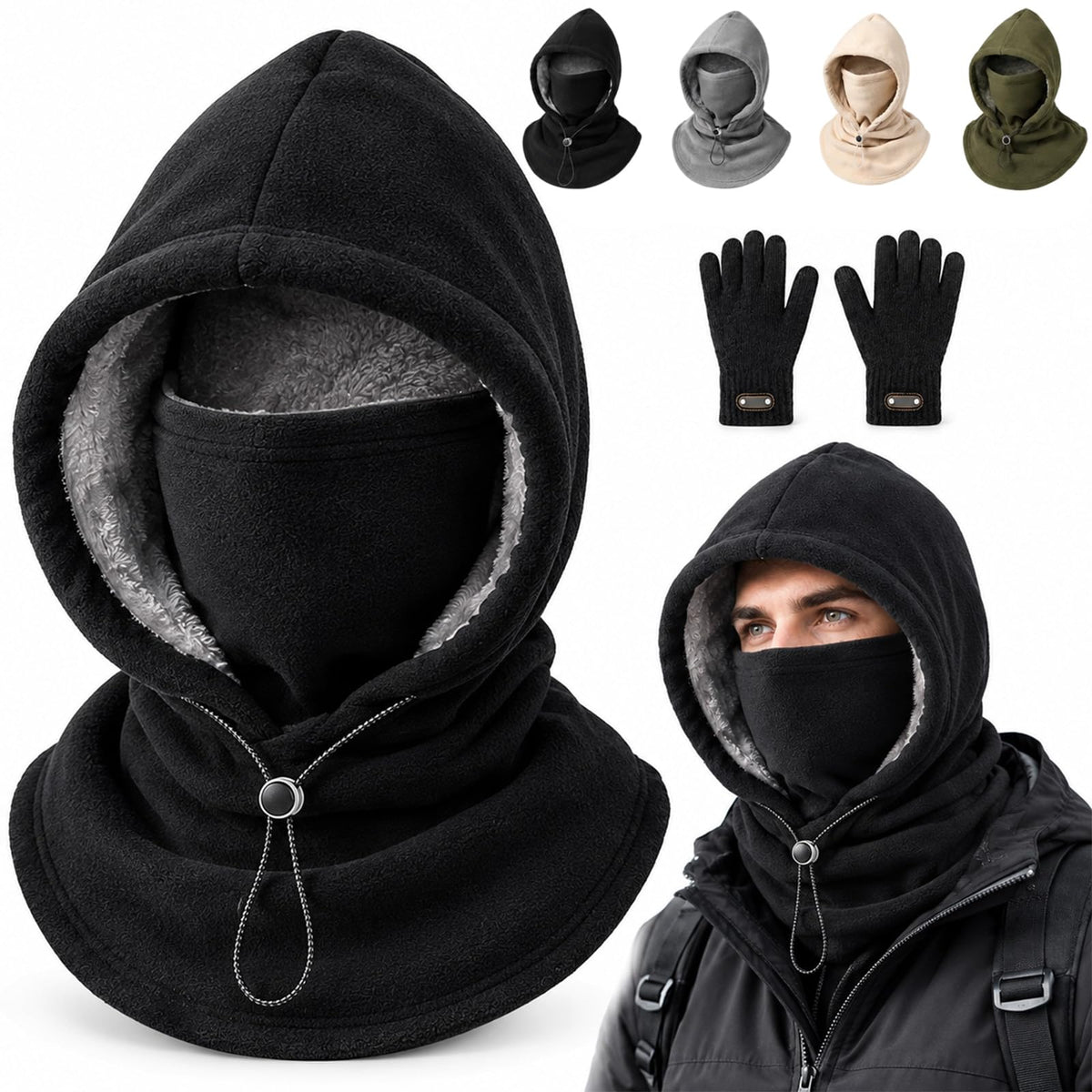 3-in-1 Thermal Balaclava Hood – Adjustable Winter Face Cover, Neck Warmer & Cold-Weather Hood for Men and Women
